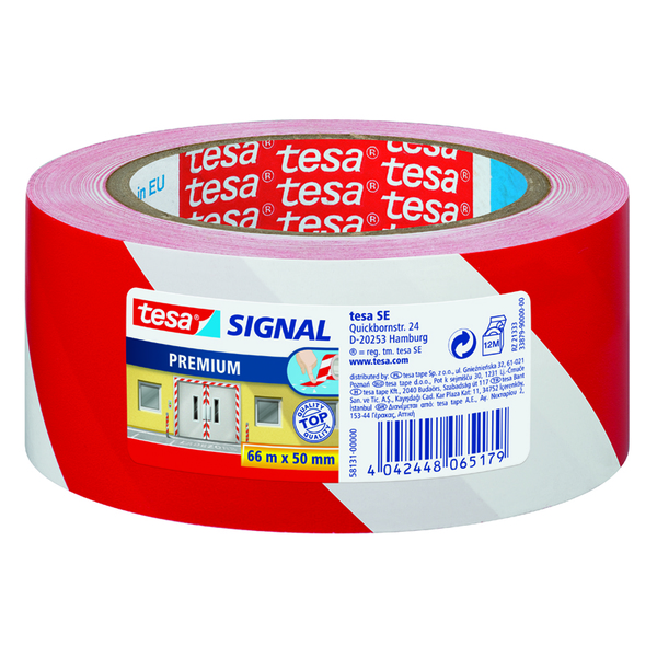VARSELTAPE PVC 66MX50MM RØD/HVIT
