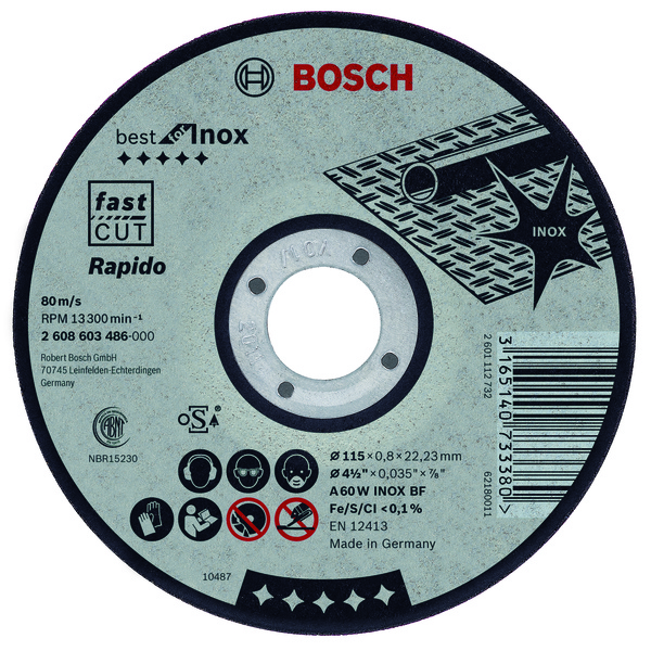KAPPESKIVE A60W INOX 125X0,8MM RETT