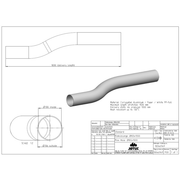 FLEXISLANGE Ø100X1000  HVIT