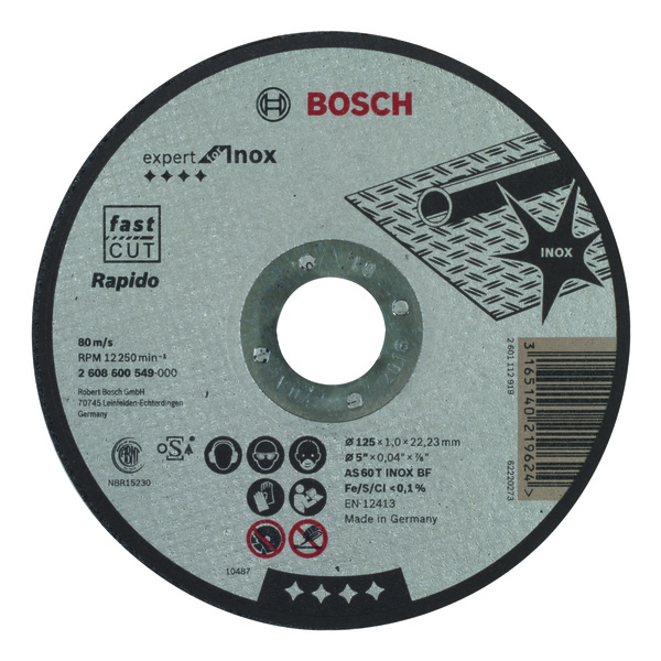 KAPPESKIVE Ø125X22,2X1,0 RETT INOX