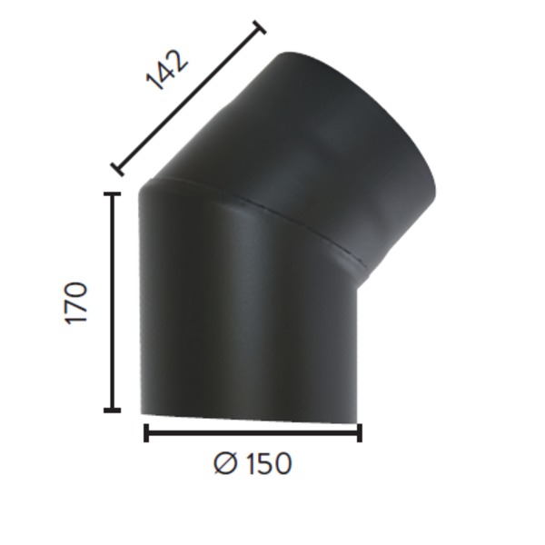 RØYKRØR Ø150 45 GR KNE U/LUKE 2,3MM