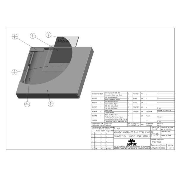 KONVEKSJONSPLATE BAK JØTUL F 305 BP