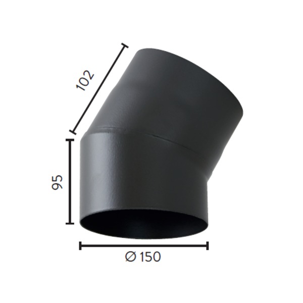 RØYKRØR Ø150 30 GR KNE U/LUKE 2,3MM