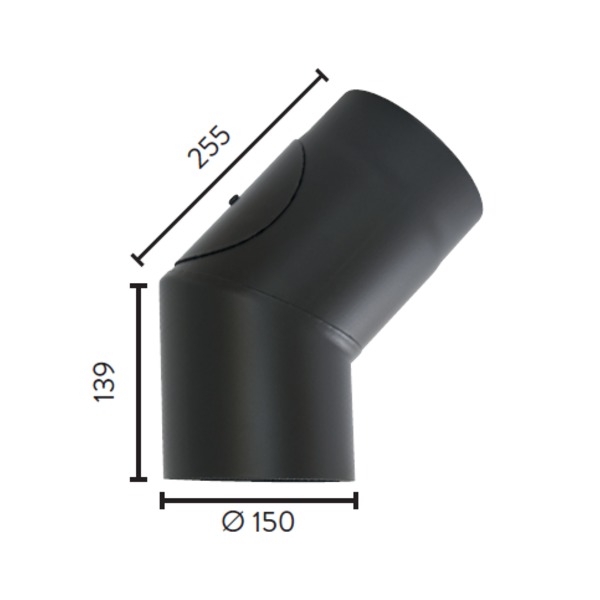 RØYKRØR Ø150 45 GR KNE M/LUKE 2,3MM