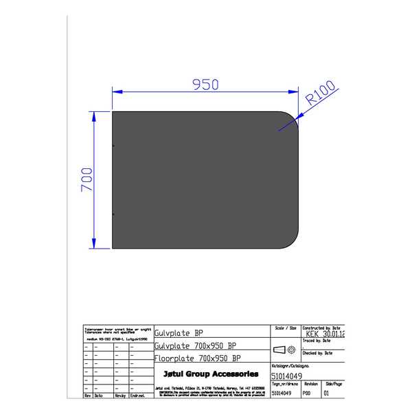 GULVPLATE JØTUL 700X 950 SORT LAKK