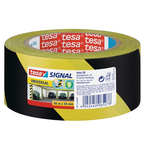 VARSELSTAPE PP GUL/SORT 50MM X 66M